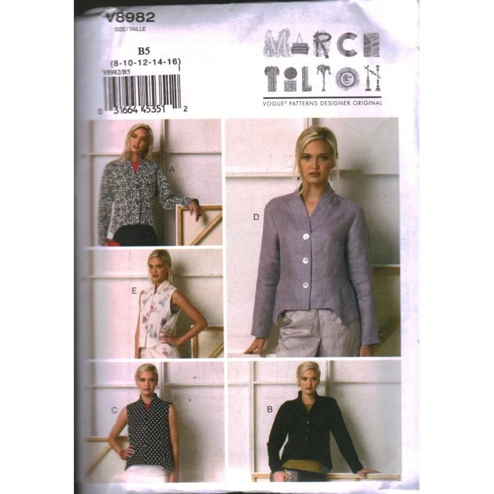 Vogue V8982 Marcy Tilton Designer Jacket Vest Sewing Pattern Size 8-16 B5 UNCUT
